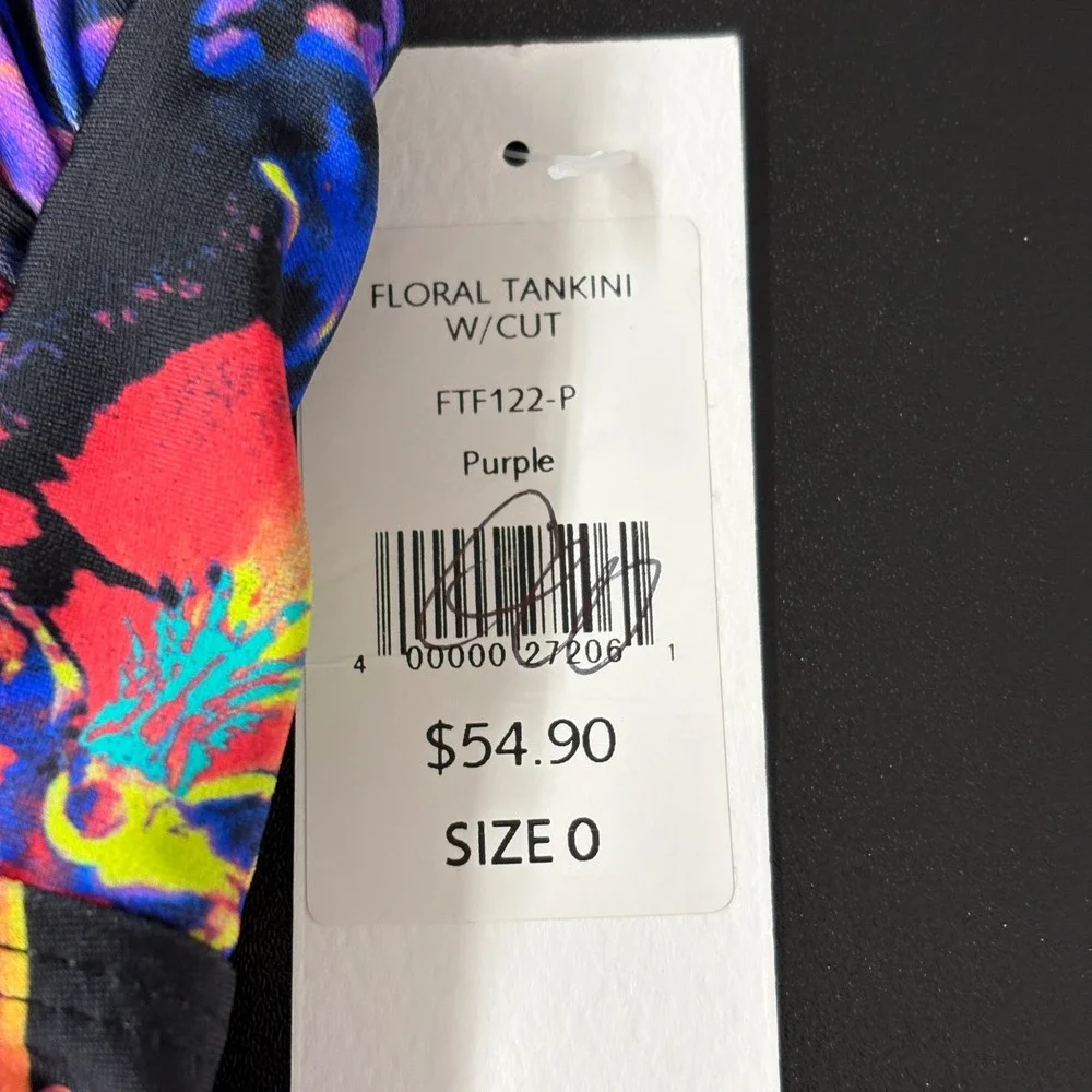 Fashion to Figure Women Tankini Top 0 (XL) Purple Floral Halter Cutout FTF122-P